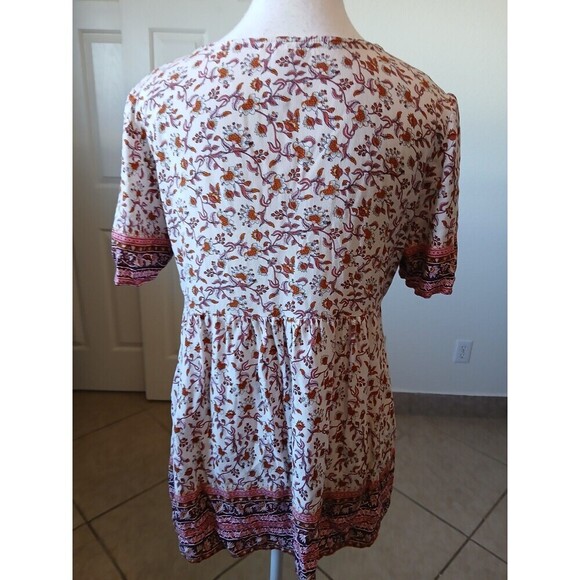 Knox Rose Peplum Top Medium Short Sleeve Floral Print Boho Bohemian Peasant - Picture 3 of 13